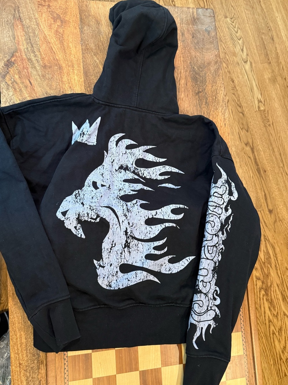 Hudson Outerwear Men's Black Graphic Hoodie with White Lion Flame Print goth alt